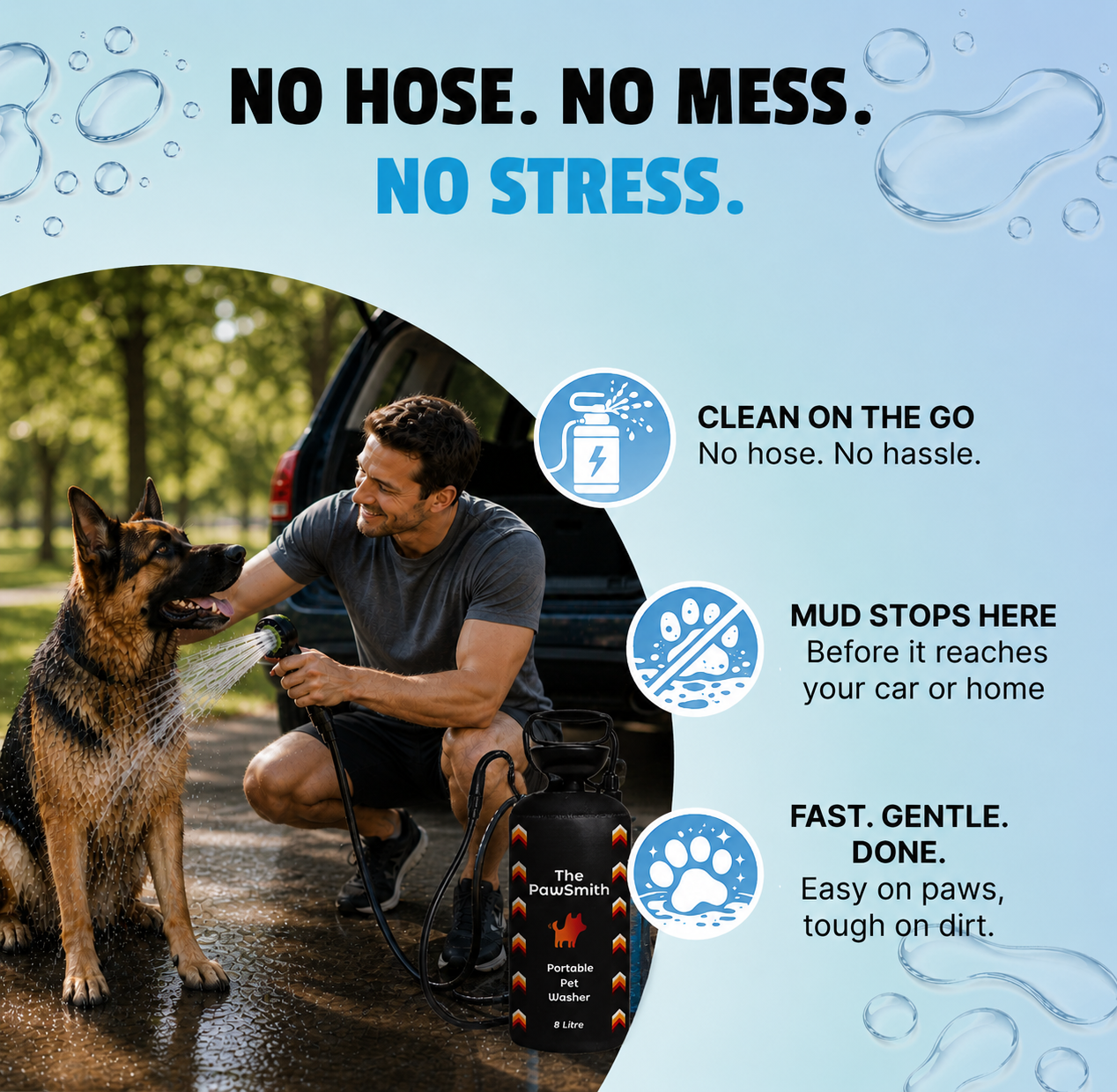 Portable Dog Washer | 8L Shower Kit with Brush Head
