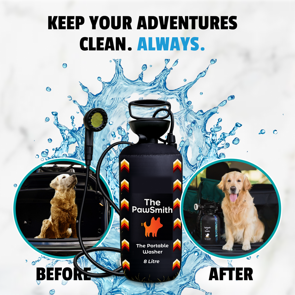 Portable Dog Washer | 8L Shower Kit with Brush Head