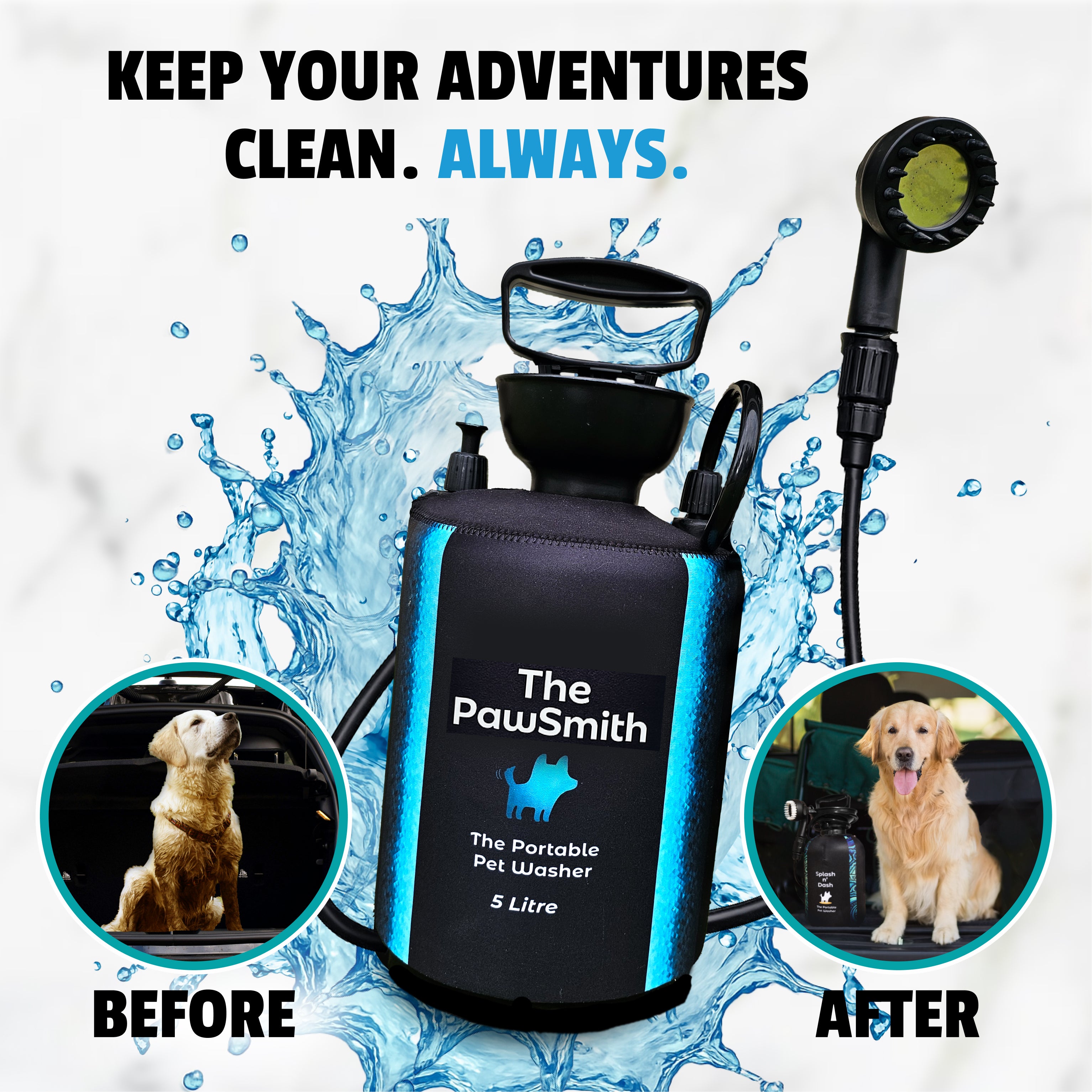 Portable Dog Washer | 5L Shower Kit with Brush Head